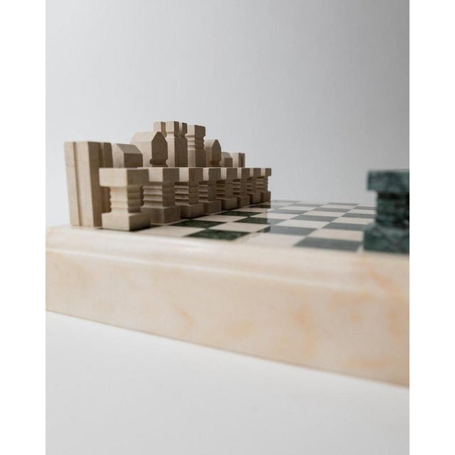 Vintage Marble Chess Set in Green and Beige Stone Chess, 1970s, Set of 33 For Sale - Image 11 of 17