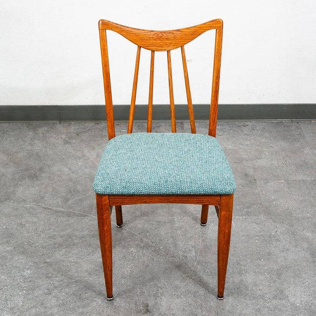 Mid Century Modern Dining Chairs Set 3 Solid Oak Keller Furniture Aqua Blue MCM For Sale - Image 10 of 12
