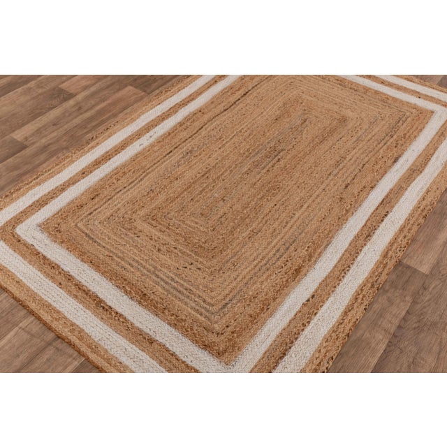 Textile White Border Rectangle Jute Handmade Rug 5'x7' Ft. For Sale - Image 7 of 10