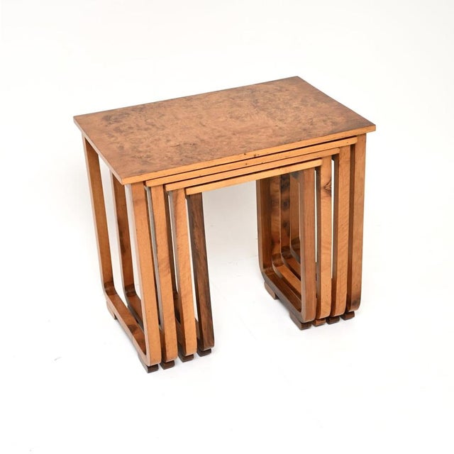 Mid-Century Modern Art Deco Burr Walnut Nesting Tables, 1930, Set of 4 For Sale - Image 3 of 13