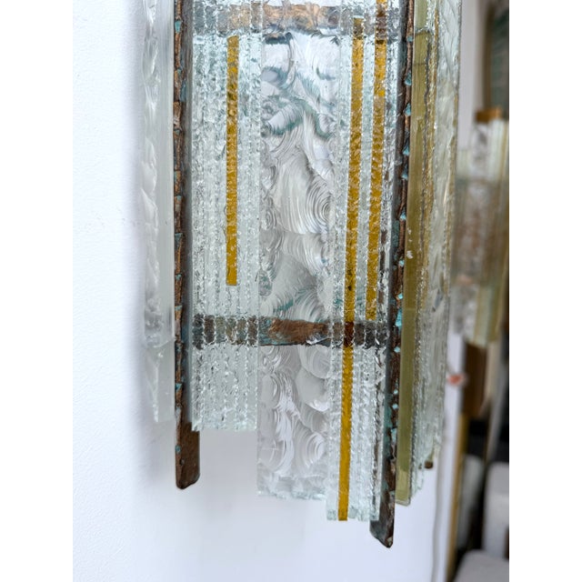 Pair of Hammered Glass Wrought Iron Sconces by Longobard, Italy, 1970s For Sale - Image 12 of 12