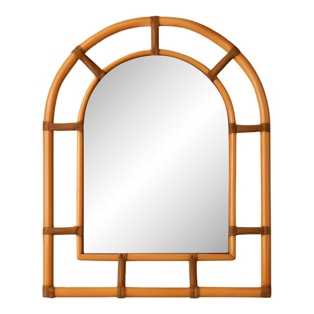Vintage Rattan Arched Wall Mirror For Sale