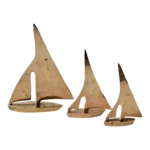 Vintage Curtis Jere Style Hollywood Regency Modern Decorative Brass Sailboats-Set of 3