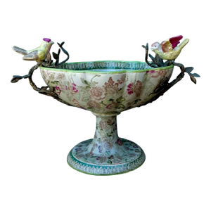 Vintage Floral Glazed Ceramic Pedestal Cache Pot