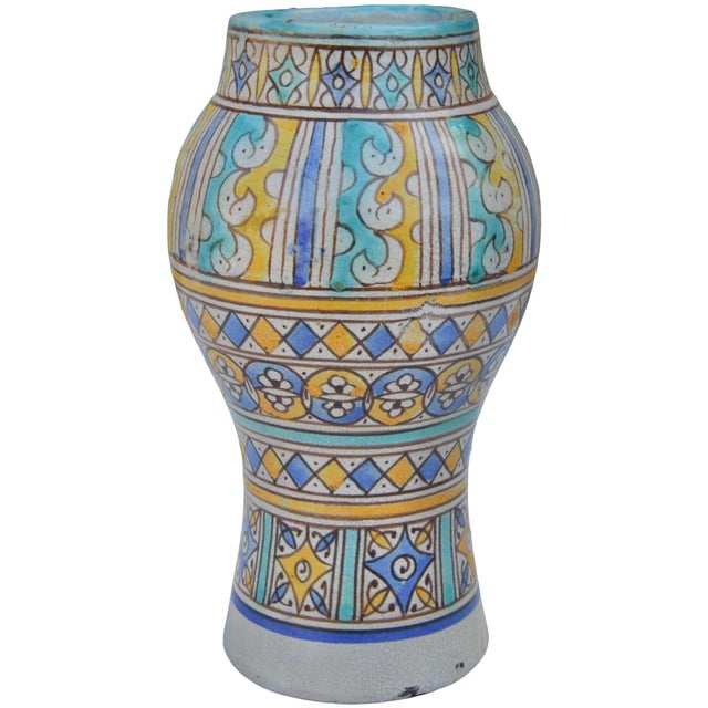 Moroccan Early 20th Century Handmade Orange & Turquoise Moroccan Ceramic Vase For Sale - Image 3 of 12