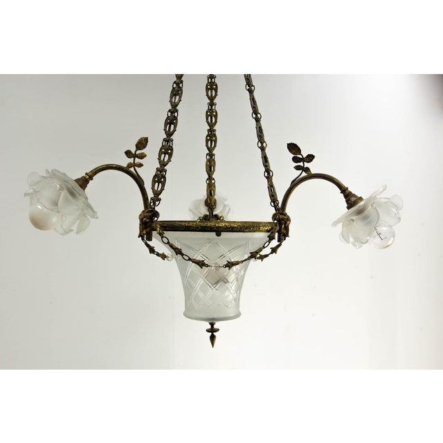 Metal French Lustre Colored Alabaster Brass and Glass Ceiling Pendant, 1890s For Sale - Image 7 of 13