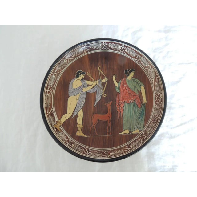 Vintage Greek hand painted footed bowl Size: 8.5" D x 3.75" H.