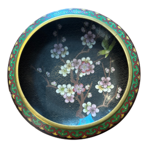 Late 19th Century Chinese Qing Dynasty Black Cloissone Bowl/Cachepot