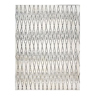 Vintage Moroccan Beni Ourain Modern Wool 12x18 Ivory & Dark Brown Handmade Area Rug #Ay101 For Sale