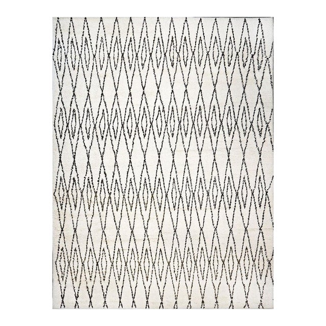 Vintage Moroccan Beni Ourain Modern Wool 12x18 Ivory & Dark Brown Handmade Area Rug #Ay101 For Sale