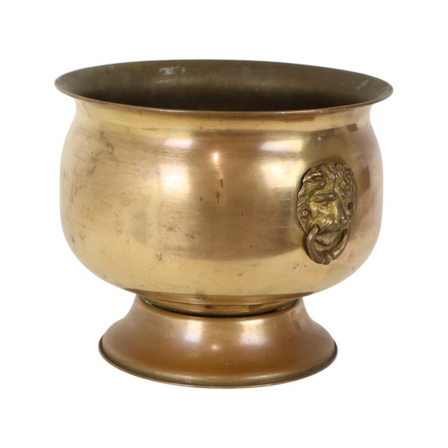 Early 20th Century Antique Brass Jardinière with Lion Heads For Sale - Image 5 of 16