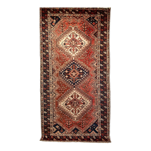 Vintage Persian Shiraz Tribal Rug, Hand-Knotted Wool, Early 1900s