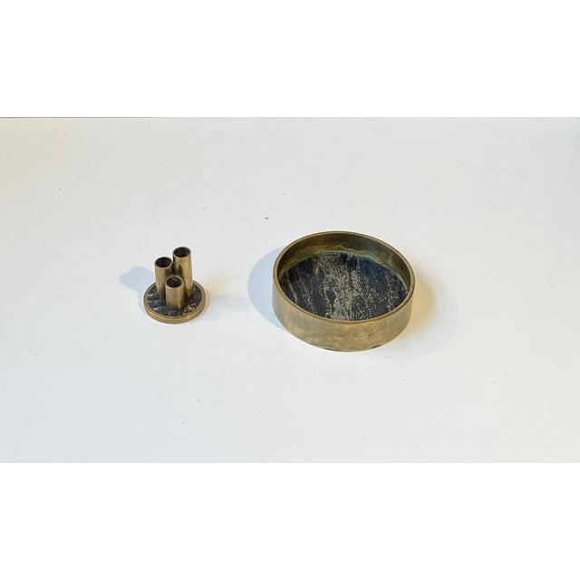 Mid-Century Natural Stone and Brass Pen Holder with Ashtray by Saulo Norway, 1960s, Set of 2 For Sale - Image 10 of 10
