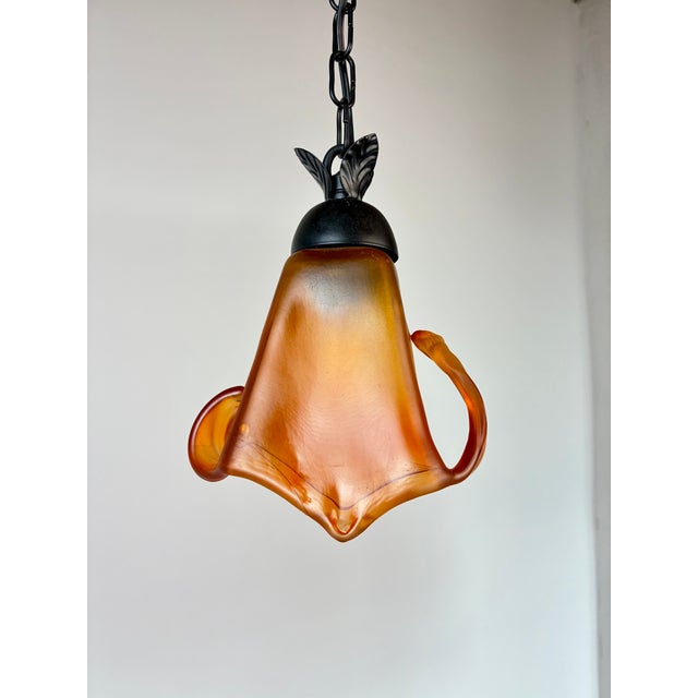 Vintage Murano Amber Glass Pendant, Italian Art Glass Hanging Light With Warm Diffused Glow For Sale - Image 13 of 15