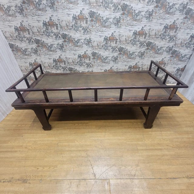 Antique Shanxi Province Elm and Rattan Inlay Opium Bed For Sale In Chicago - Image 6 of 13