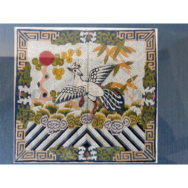 Chinoiserie Chinese Qing Dynsty Embroidered Civil Rank Silver Pheasant Badge Robe Set Framed For Sale - Image 3 of 13