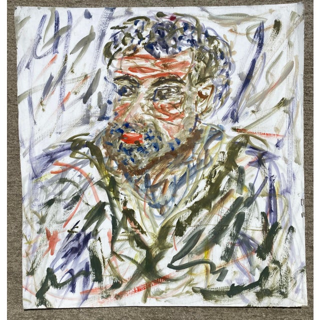 Modern portrait painting on board of a young man with a beard. Unsigned.