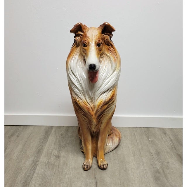 Ceramic Life-Size Italian Ceramic Collie Dog Sculpture, Circa 1970s For Sale - Image 7 of 10