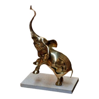 Bronze Elephant Sculpture – Marble Base Decorative Figurine, Safari Style Accent For Sale