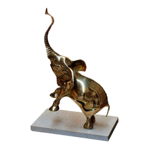 Bronze Elephant Sculpture – Marble Base Decorative Figurine, Safari Style Accent