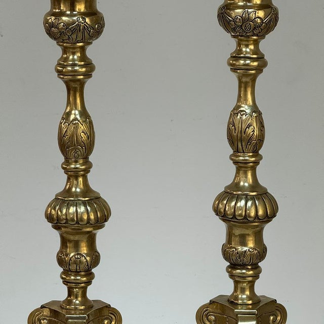 Set of Four Late 17th Century French Renaissance Brass Altar Candlesticks For Sale - Image 4 of 18