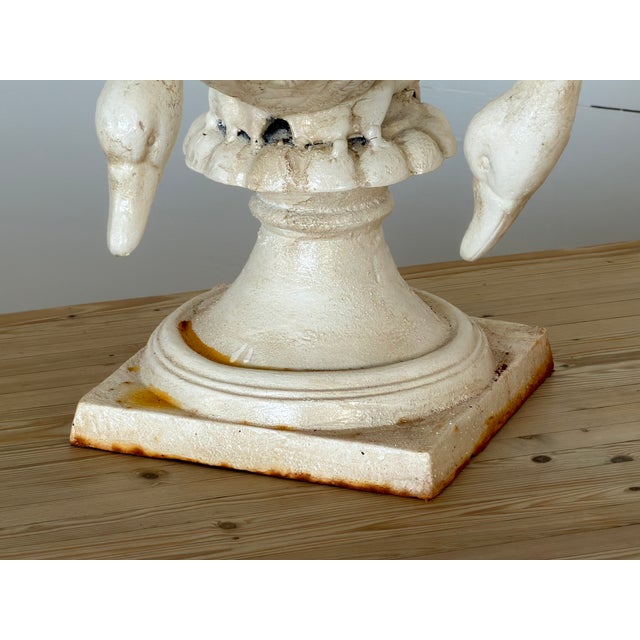 Mid-Century Modern Cast Iron Swan Garden Ornaments with Antique White Finish, 1920-1950 For Sale - Image 3 of 7