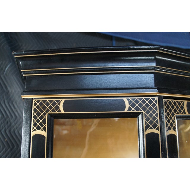 Vintage Jasper Black Lacquer Chinoiserie China Display Cabinet Pagoda Landscape, Attributed For Sale - Image 9 of 13