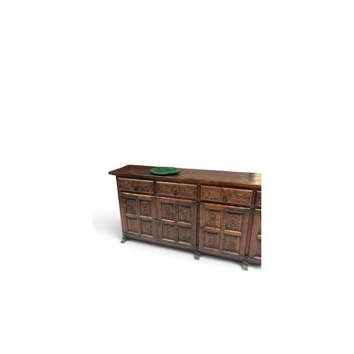 2000 - 2009 Large Spanish Rustic Carved Wood Credenza For Sale - Image 5 of 13