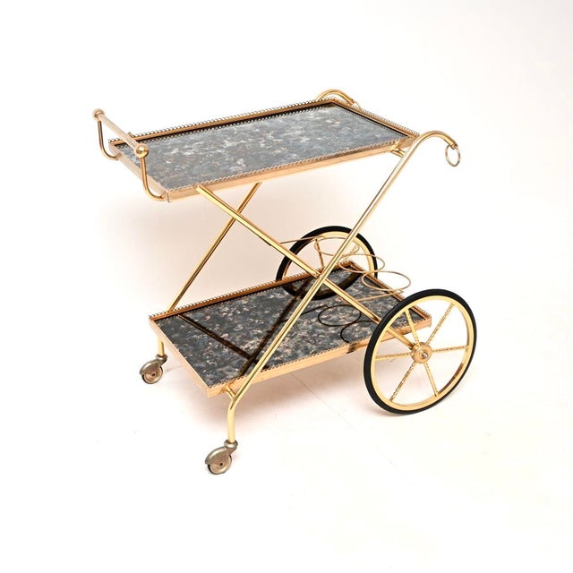 Mid-Century Modern Vintage Italian Brass Drinks Trolley, 1970s For Sale - Image 3 of 13