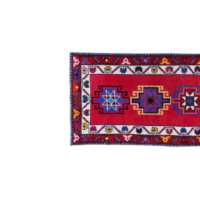 Mid-Century Modern Vintage Colorful Turkish Herki Runner Rug 2'6" X 12'4" For Sale - Image 3 of 13