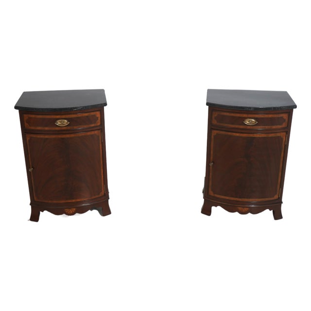 Scarborough House Pair Mahogany Marble Top Nightstands For Sale