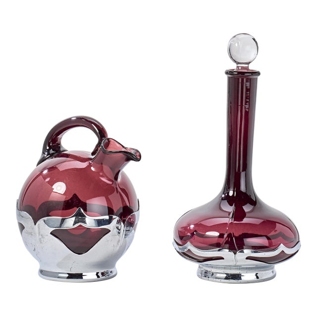 Pair of 1930's Krome Kraft Decanters - Amethyst - By Farber Bros For Sale