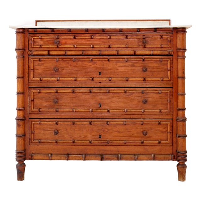 Dark Pine Faux Bamboo Chest of Drawers, Late 19th Century For Sale