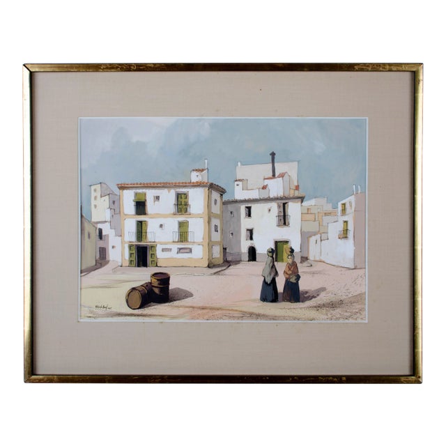 Roberto Bort Guache and Ink Painting c.1965 For Sale