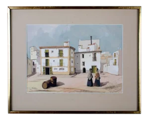 Roberto Bort Guache and Ink Painting c.1965
