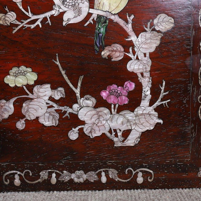 Late 20th Century Wooden Swivel Top Box With Mother-of-Pearl Bird and Floral Inlay For Sale - Image 9 of 10