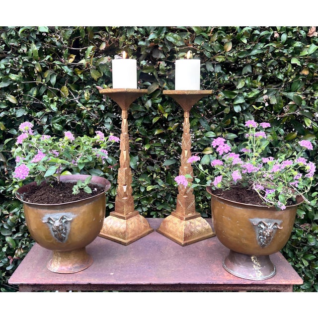 Pair of Copper and Mixed Metal late 19th Century Jardinieres with Ram Handles For Sale - Image 4 of 11