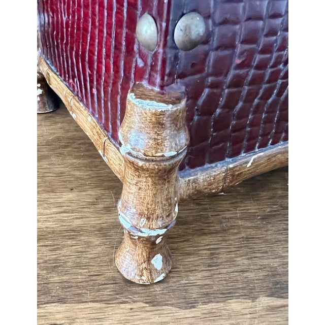 Vintage Faux Crocodile Trunk Box, Brass Studded With Bamboo-Style Feet, 1970s For Sale - Image 12 of 17