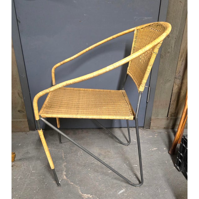 1970s Mid Century Modern Wrought Iron & Wicker Chairs a Pair For Sale - Image 5 of 10