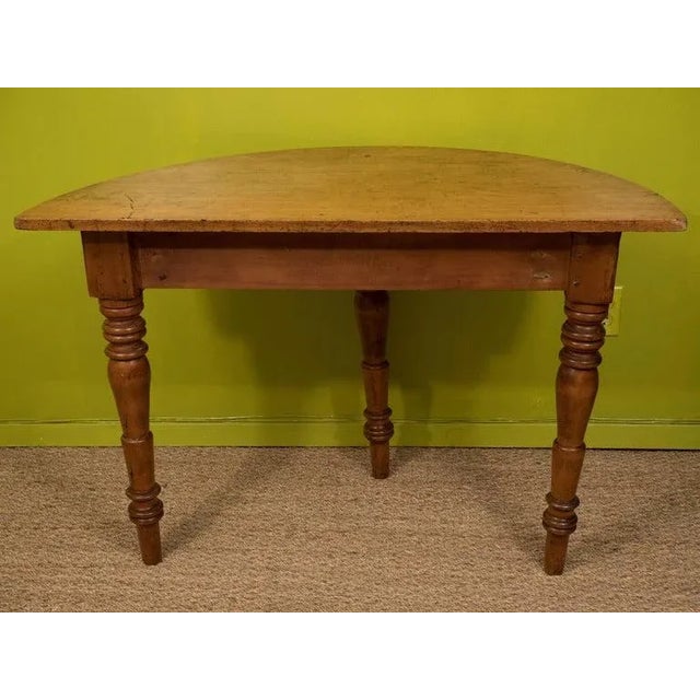 Wood Antique Demilune Table in Oak on Turned Legs, Circa 1900. For Sale - Image 7 of 7