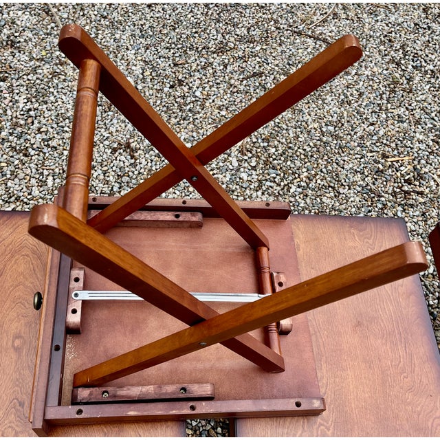 1950s Side Table With Storage of Four Folding Serving Tray Stands Solid Birchwood For Sale - Image 5 of 13