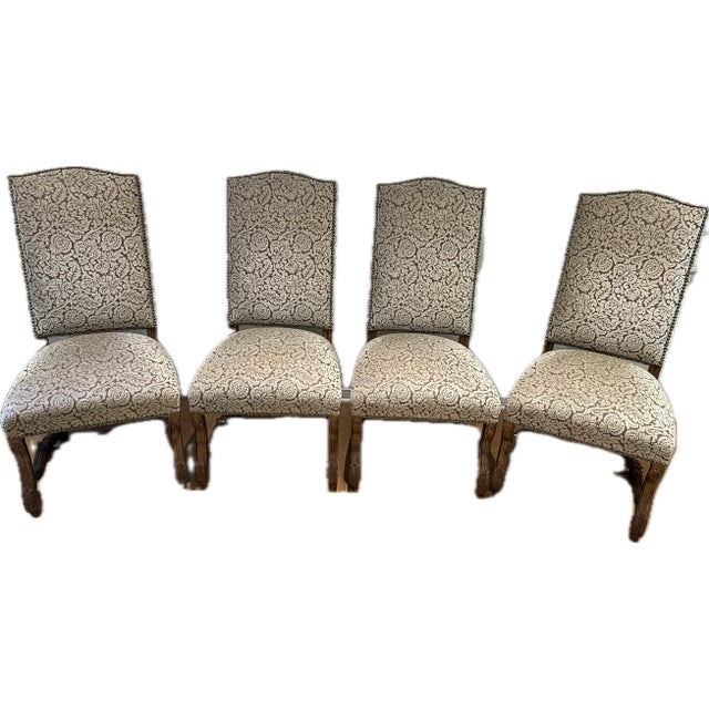Tan Dining Chairs, Kreiss Rousseau Upholstered With Suede Backs- Set of 4 For Sale - Image 8 of 9