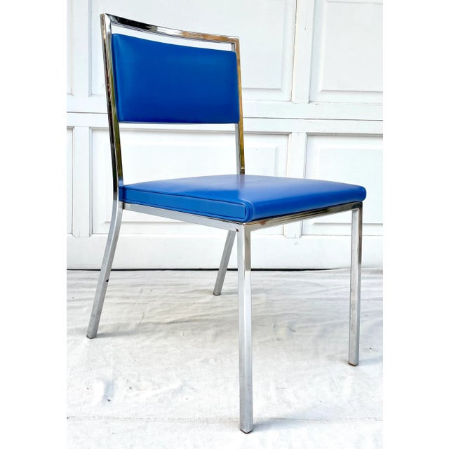 Metal Vintage Bright Blue and Steel Modern Side Chair For Sale - Image 7 of 13