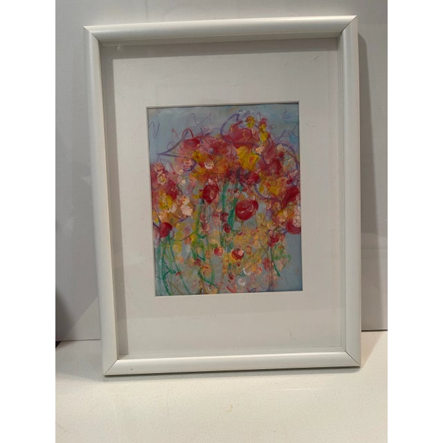 Abstract Original Mixed Media Artwork “Poppy Static” (Watered Acrylic Painting and Ink on Art Paper); Signed, Framed For Sale - Image 3 of 12