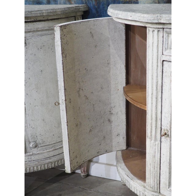 Pair of Large Antique French Louis XVI Style Painted Demi-Lune Buffets, 1900s For Sale - Image 13 of 18