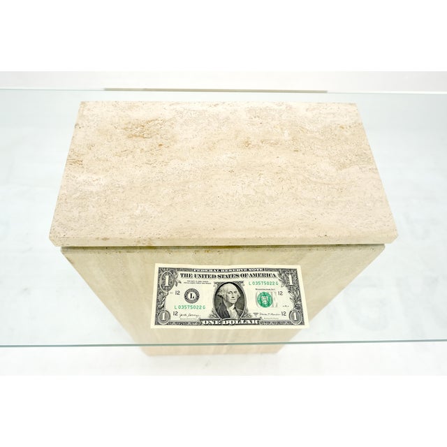 Rectangle Travertine Stone Base Glass Top Italian Console Sofa Table MINT! For Sale - Image 9 of 17