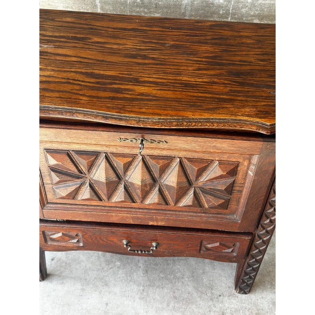 Small Carved Oak Storage Unit, 1930 For Sale - Image 15 of 18