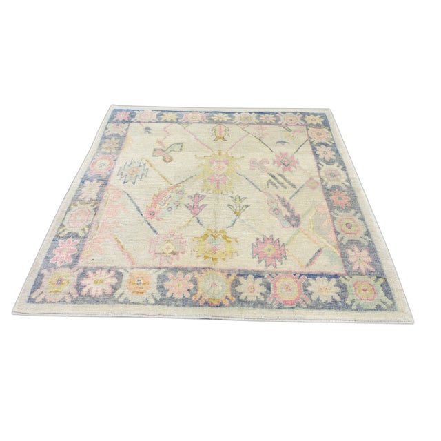 21st Century Oriental Handwoven Light Grey Turkish Oushak Rug 5'7" X 5'6" For Sale - Image 9 of 9