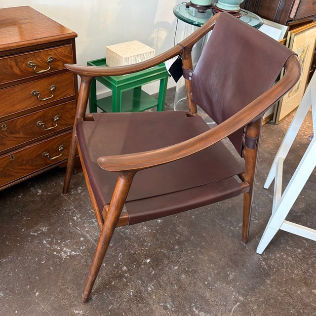 Brown Alfonso Marina Montholier Leather Wood Chair For Sale - Image 8 of 12