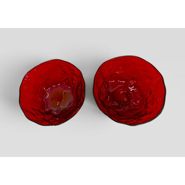 Glass Vintage Seneca Glass Driftwood Casual Pattern 3” Ruby Red Champagne Coupes Tall Footed Sherbets - A Pair For Sale - Image 7 of 12